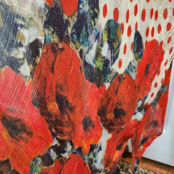 Bl^nk London Poppy Floral Duster Kimono Orange Polka Dot Beaded Accents - Picture 5 of 8